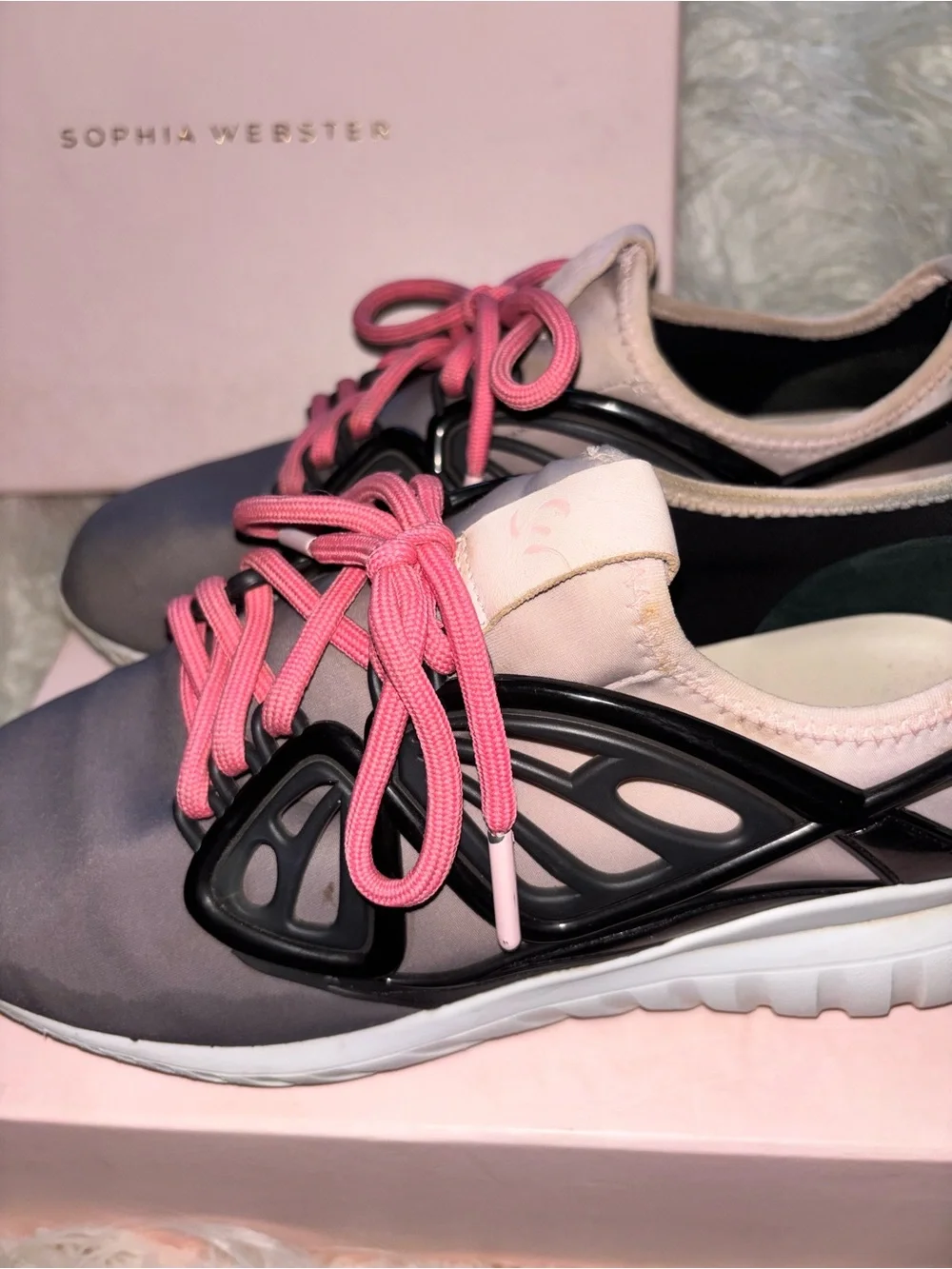 Sophia Webster Pink & Gray Butterfly-Accent Knit Sneakers